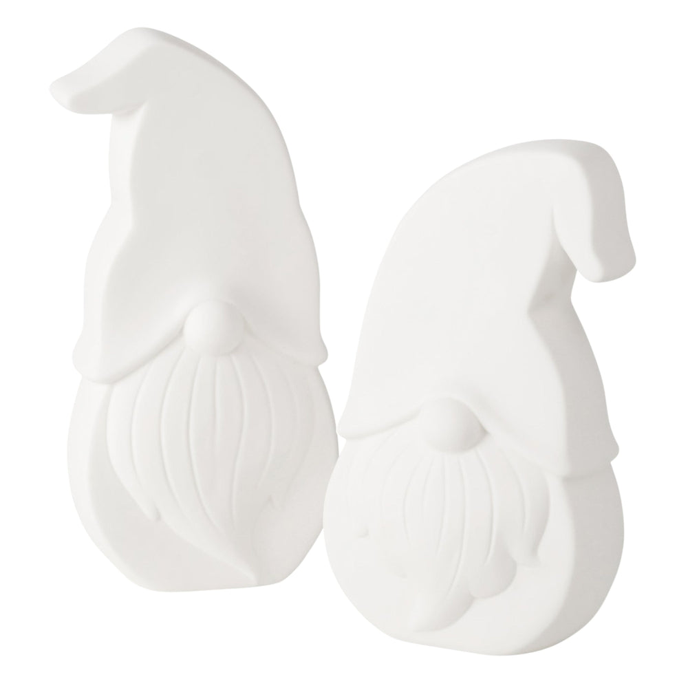 Set of two white LED ceramic gnomes with warm light glow from LNH Edit