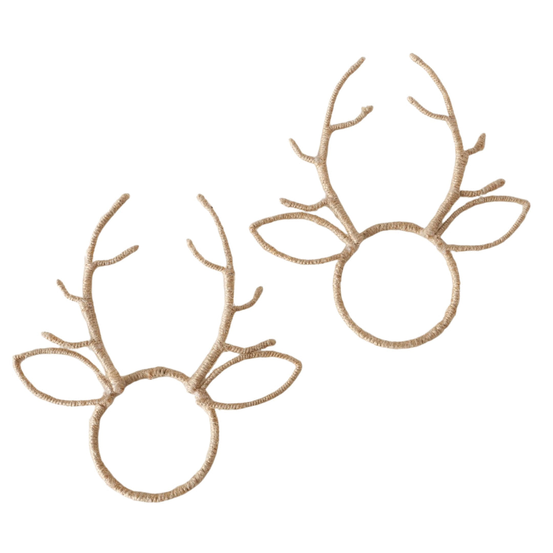 Set of two jute reindeer antler napkin rings from LNH Edit, handcrafted in natural fibre.