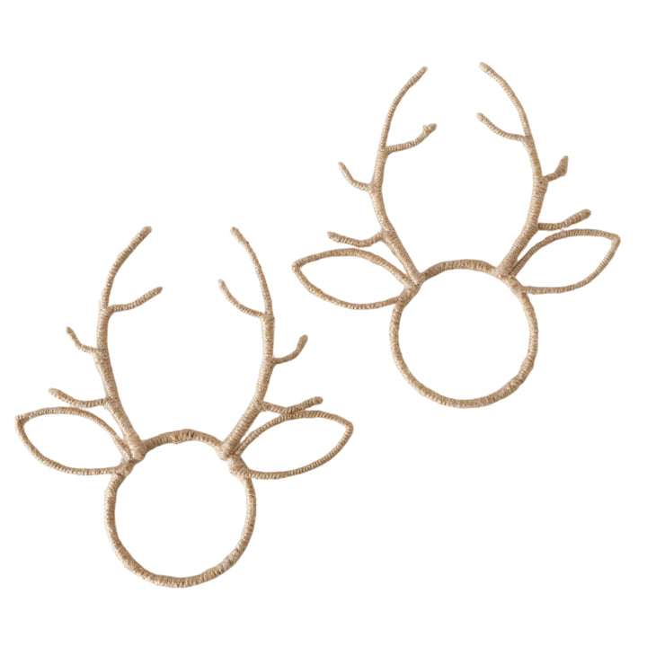 Set of two jute reindeer antler napkin rings from LNH Edit, handcrafted in natural fibre.