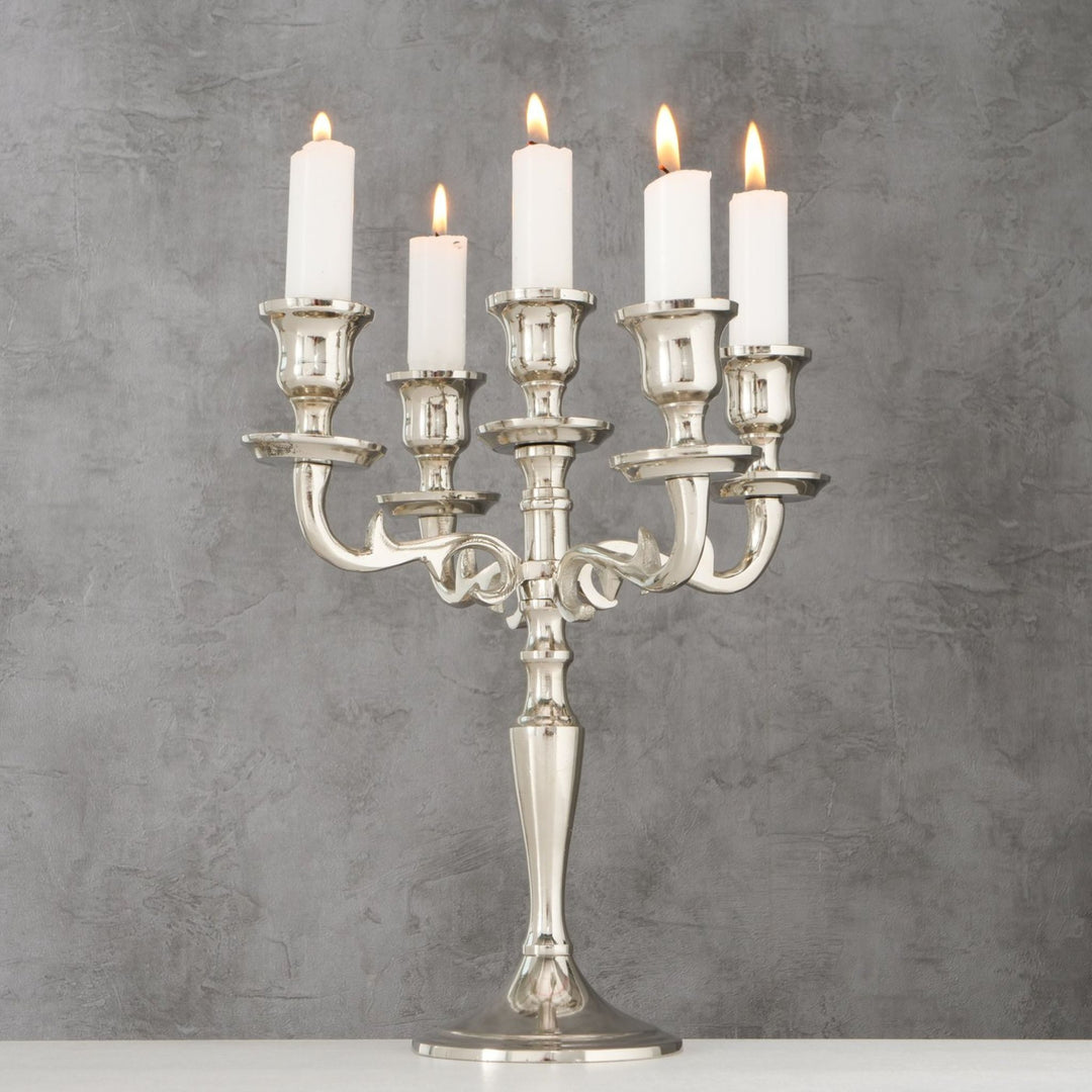 Silver five-arm candle holder from LNH Edit’s Christmas Table collection.