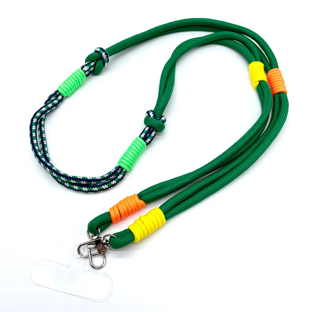 Long Torino phone chain with braided green cord and red, white, gold accents – crossbody hands-free accessory