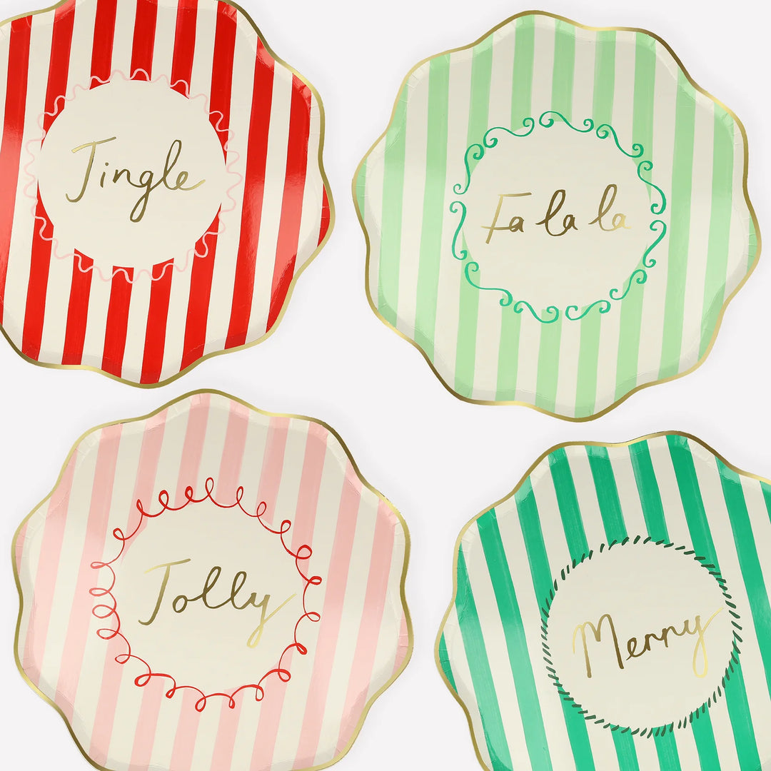 Christmas Striped Paper Plates, Set of 8-Paper Plates-LNH Edit