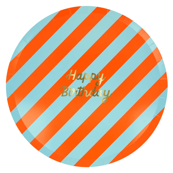 Stried Happy Birthday, Large Paper Plates - Set of 8