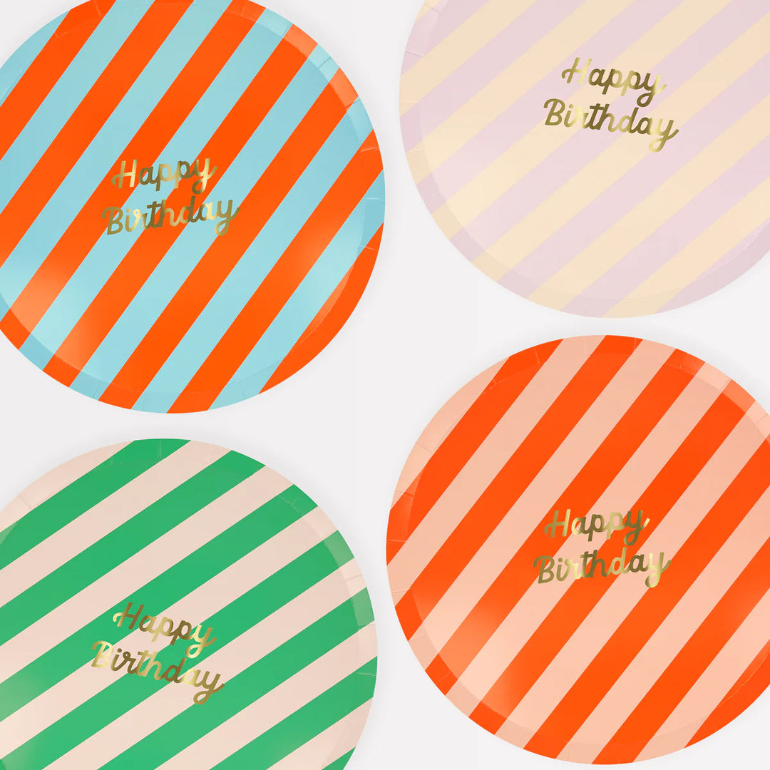 Stried Happy Birthday, Large Paper Plates - Set of 8