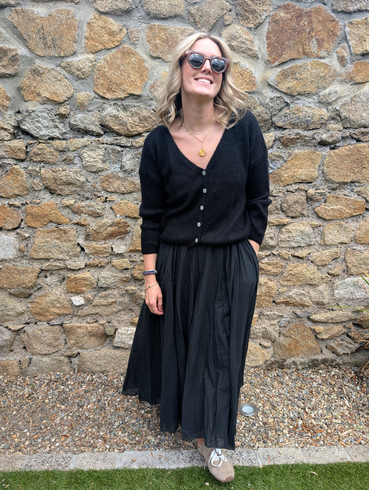 Mohair cardigan in black – cosy knitwear, one size fits 8–14