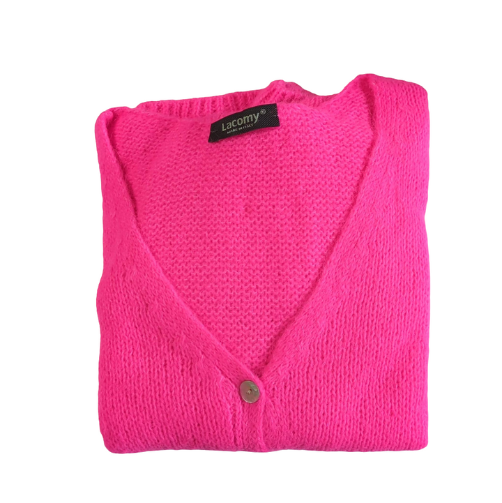 Mohair cardigan in neon pink – cosy knitwear, one size fits 8–14