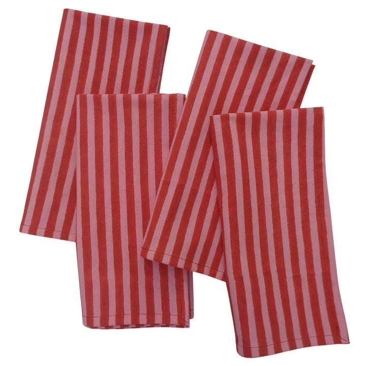 Red & Pink stripe  Napkin, Set of 4