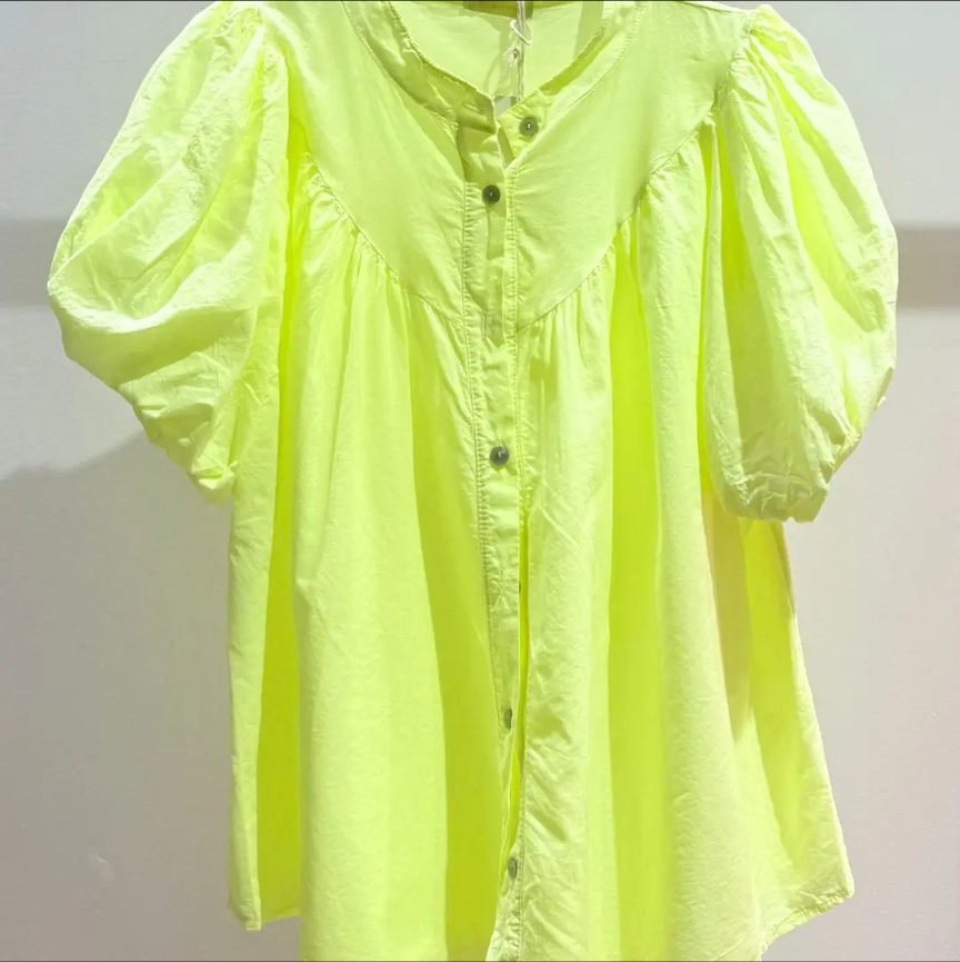 Neon Yellow Cotton Blouse-Shirts & Tops-LNH Edit