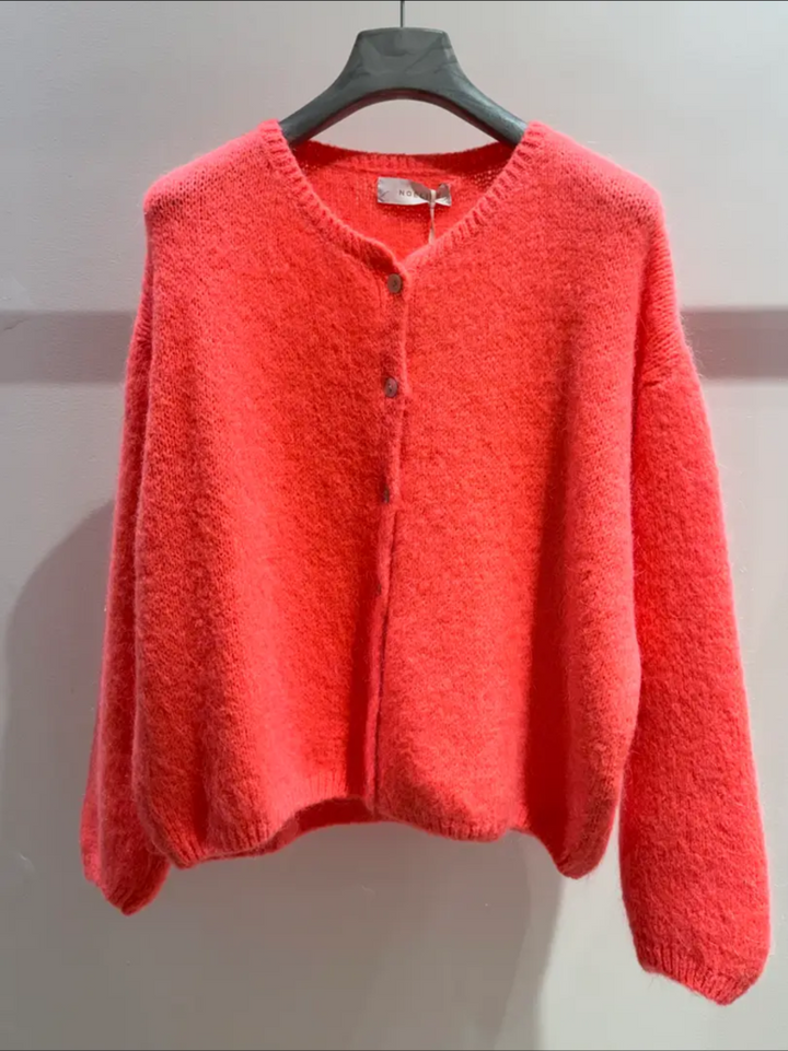 Neon Coral long Sleeve super soft Mohair Cardi