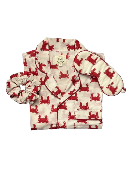 Red Crab Cotton Pyjama Gift Set – 100% Cotton Coastal Sleepwear--LNH Edit