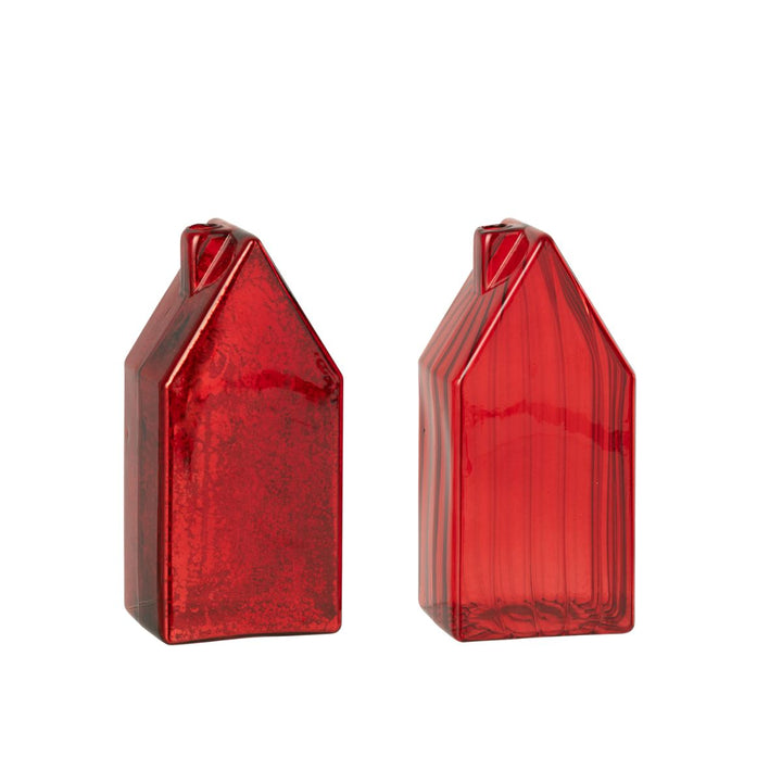 Large red glass house décor, elegant Christmas decoration.