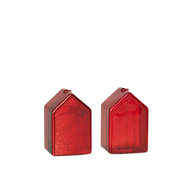 Small red glass house décor, modern festive accent.