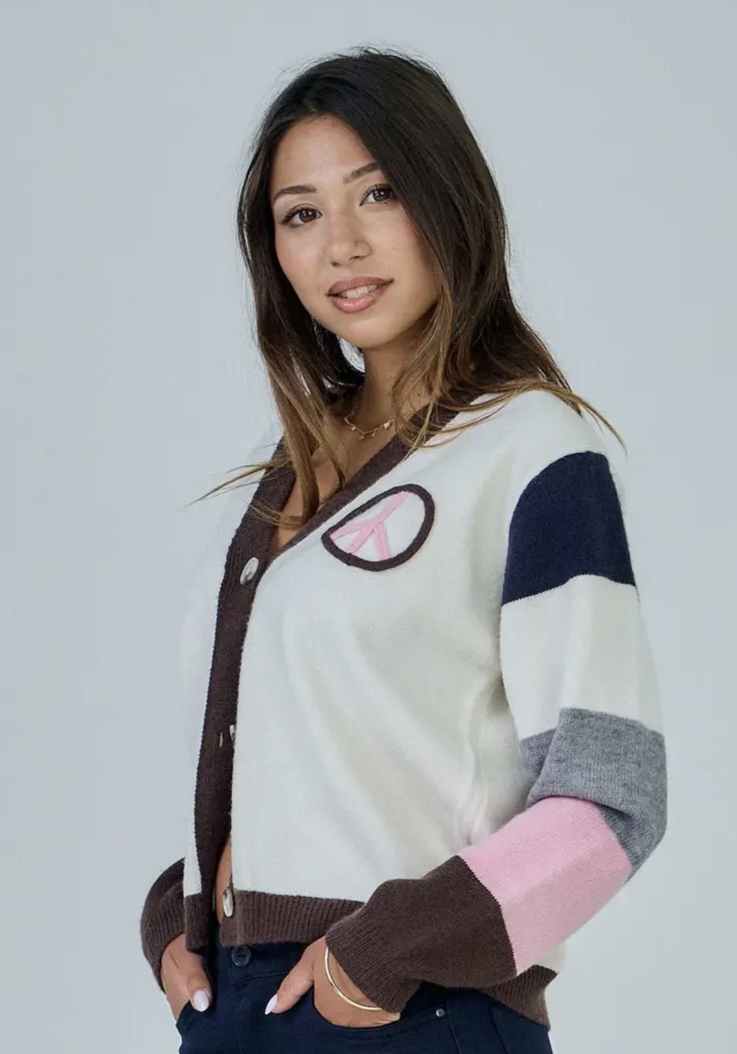 Multicolored peace cardigan-Shirts & Tops-LNH Edit