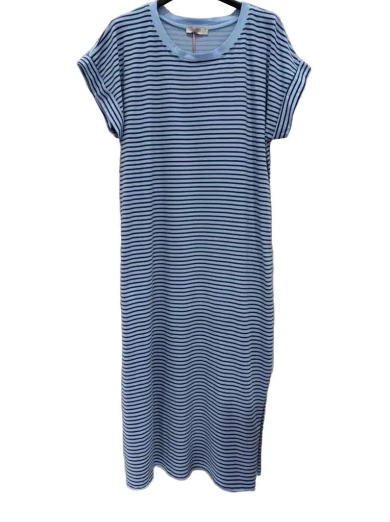 Stripey Blue Cotton T-Shirt Dress-Dresses-LNH Edit
