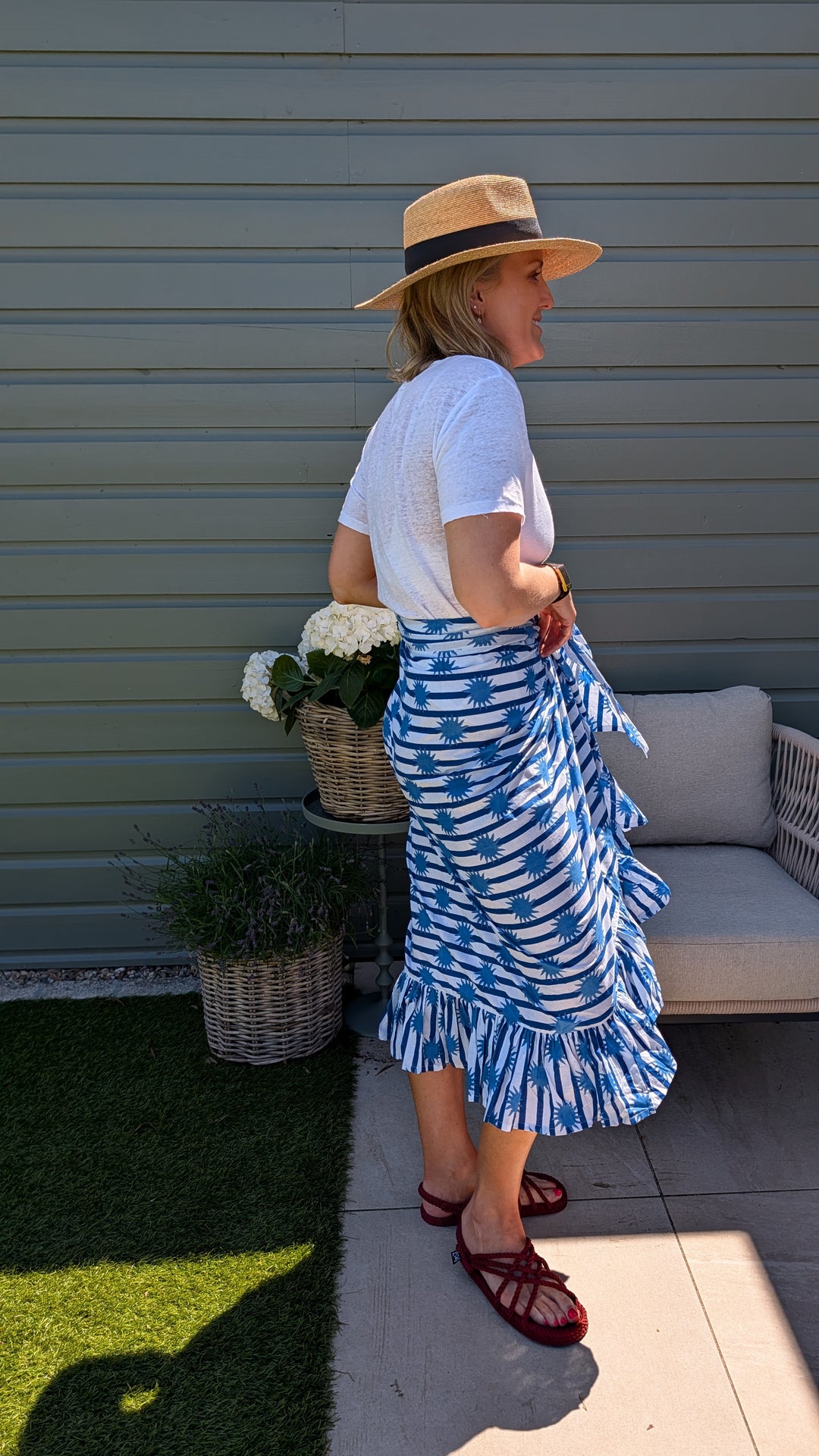 Sun Blue Stripe Frill Sarong