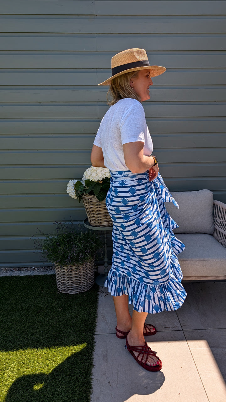Sun Blue Stripe Frill Sarong