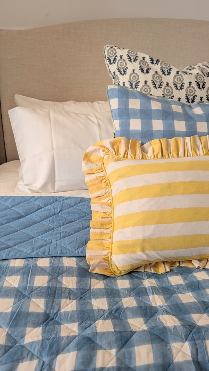 Lemon stripe Frill Lumbar Cushion Cover