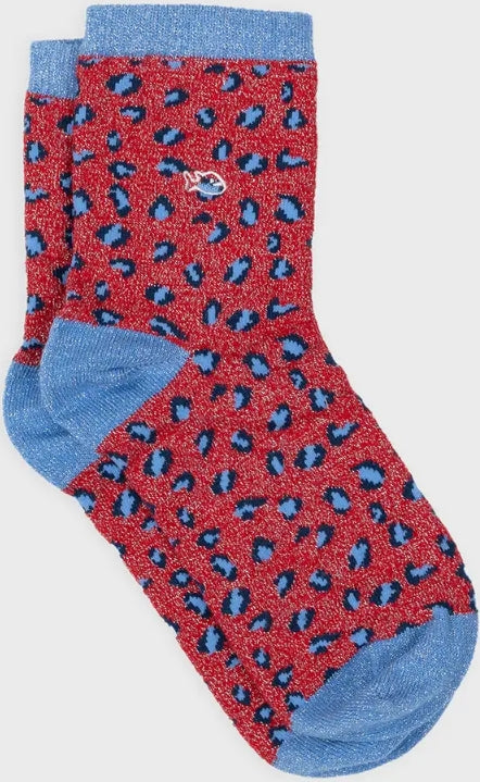 Red and Navy Leopard Combed Cotton Socks