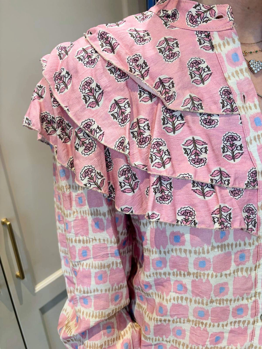 Pink Frill Printed Blouse