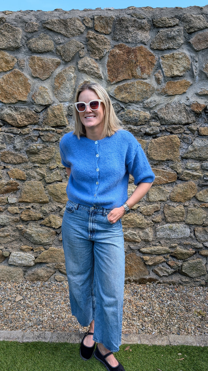Blue Short Sleeve Mohair Cardi--LNH Edit