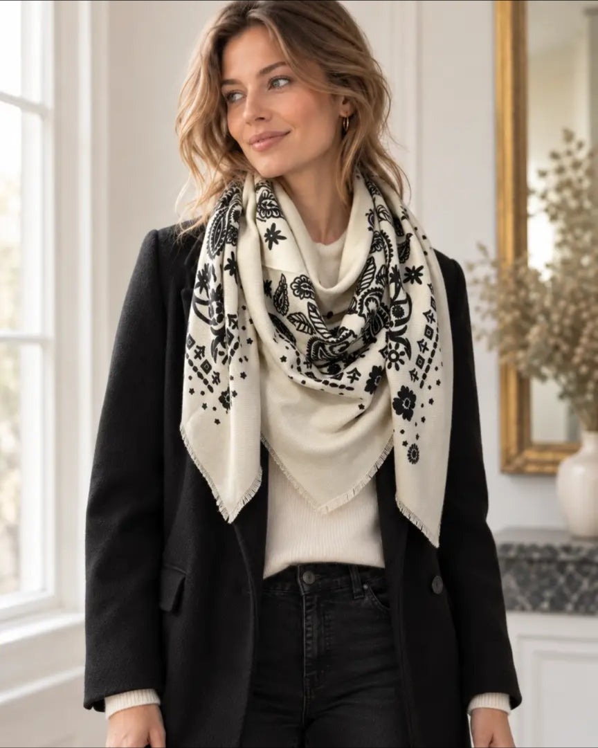 Pre order Large Cream Paisley Star Scarf