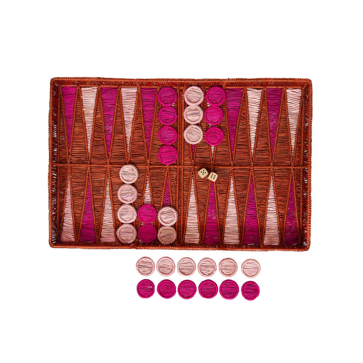 Wicker Backgammon Set - Brown &amp;pink