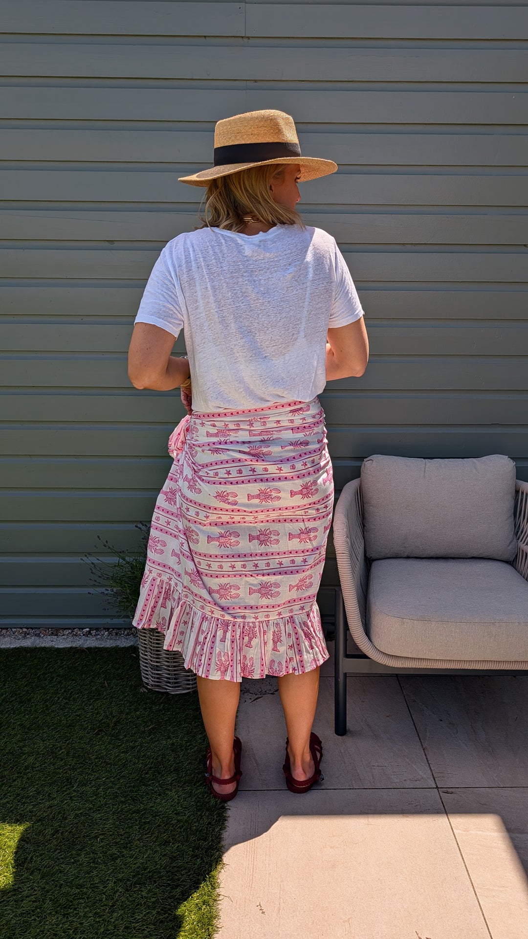 Lobster Pink Stripe Frill Sarong
