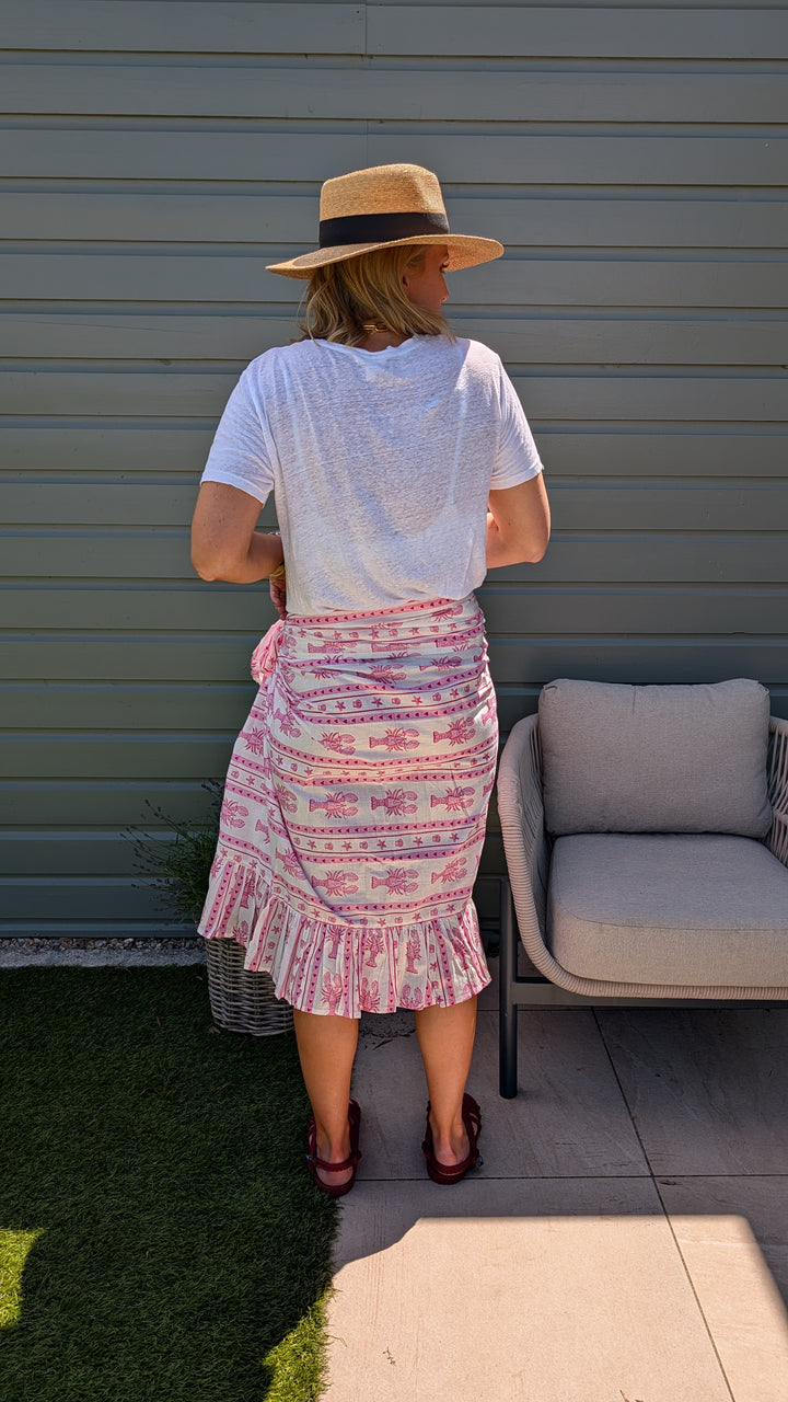 Lobster Pink Stripe Frill Sarong