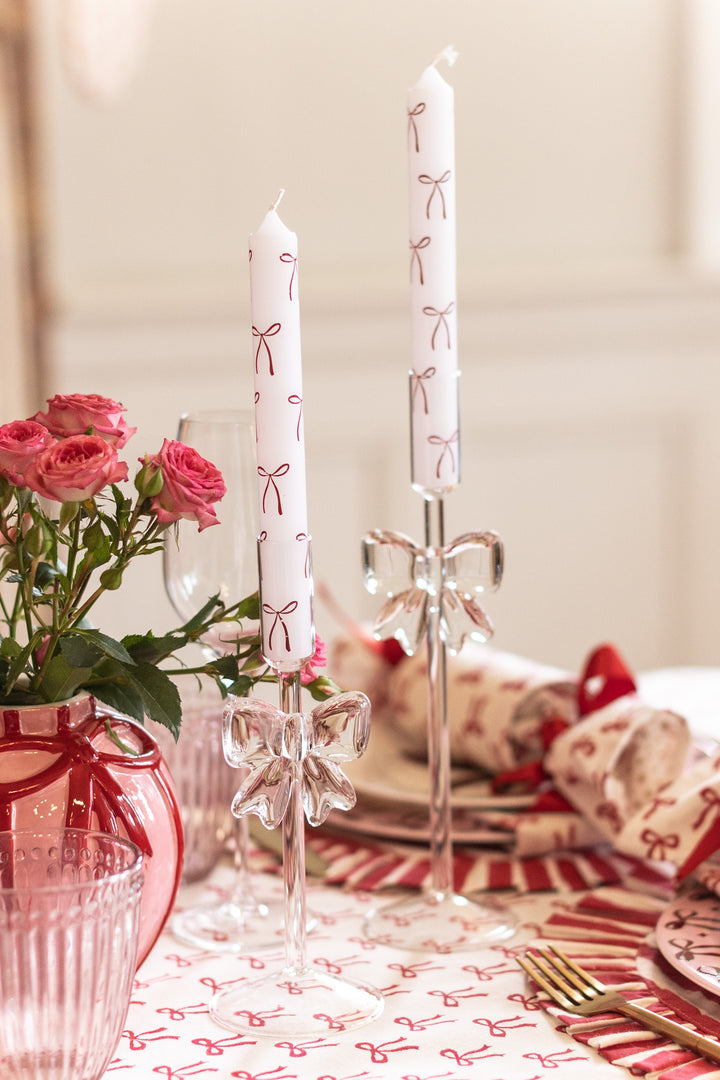 Glass Candle Holders with Bow – Set of 2