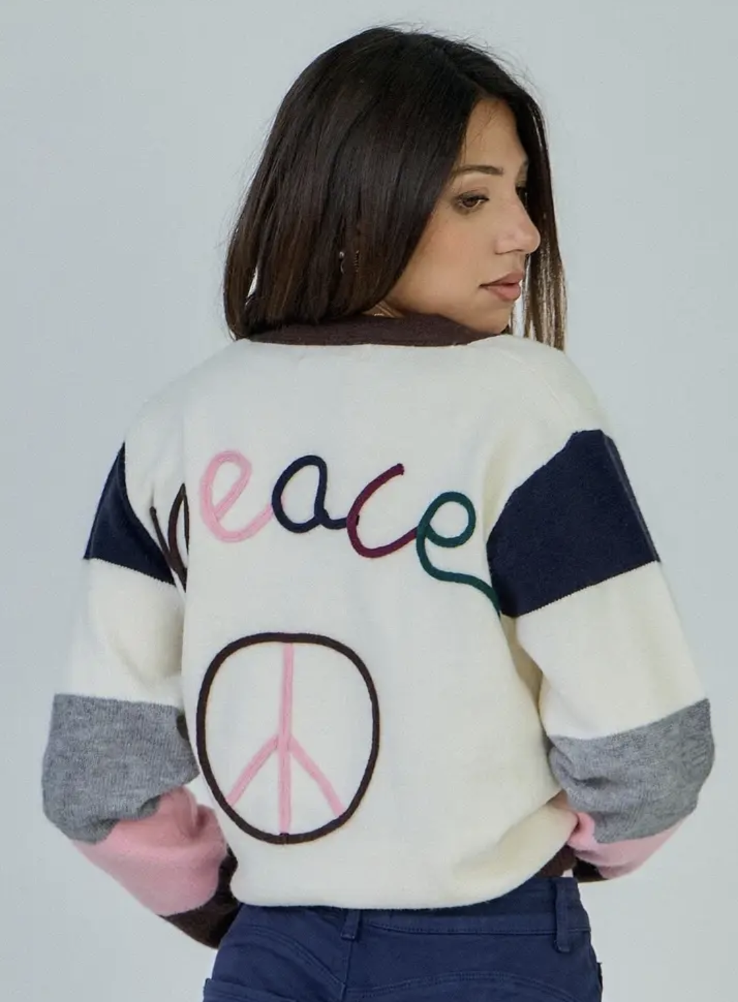 Multicolored peace cardigan-Shirts & Tops-LNH Edit