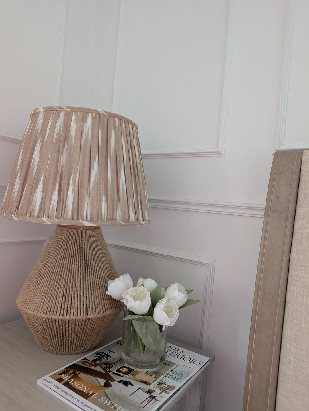 Beige Ikat Pleated Lampshade