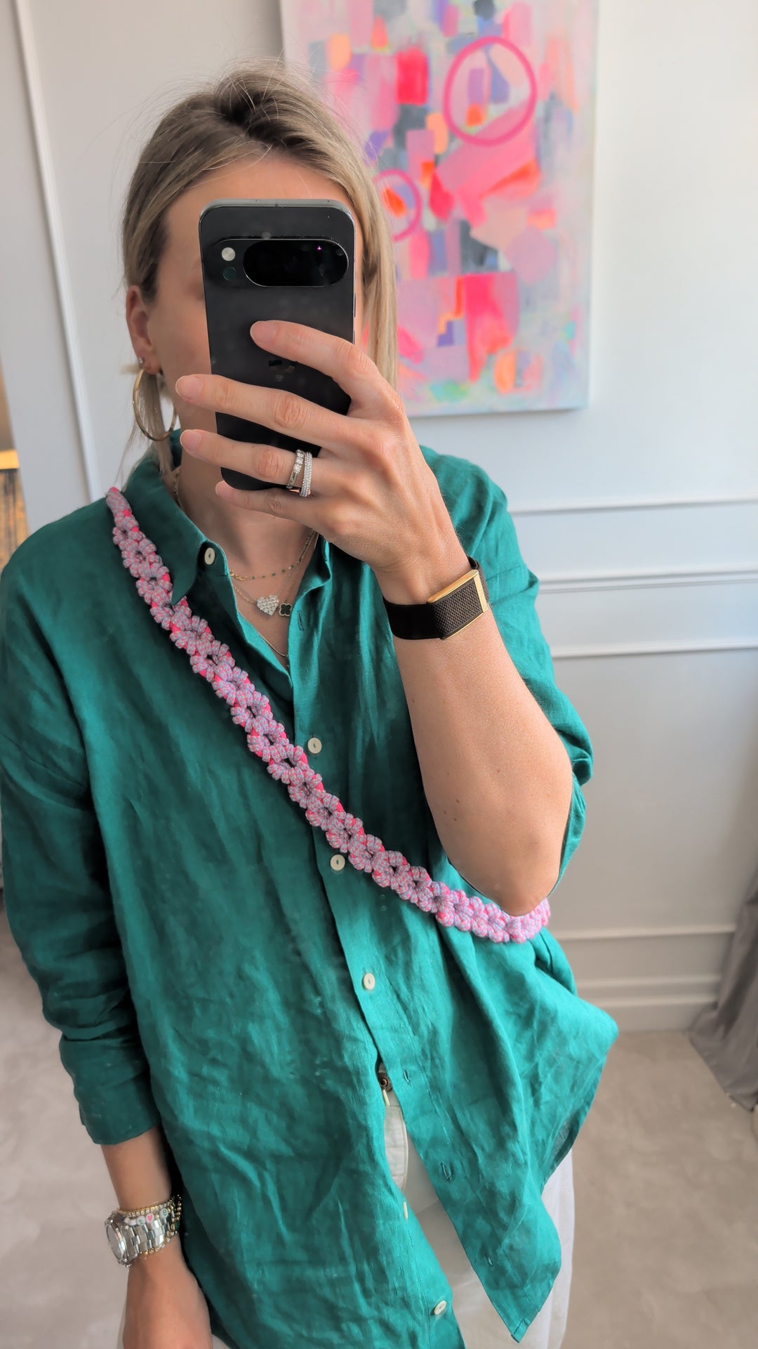 PINK &amp; BLUE ROPE LONG PHONE CHAIN