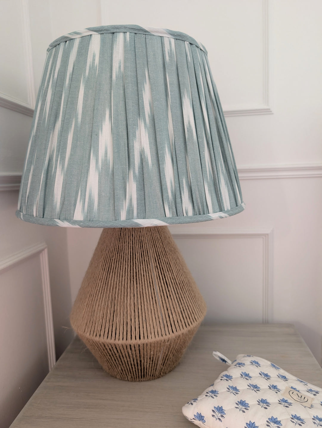 Sky Blue Ikat Pleated Lampshade-Lampshades-LNH Edit
