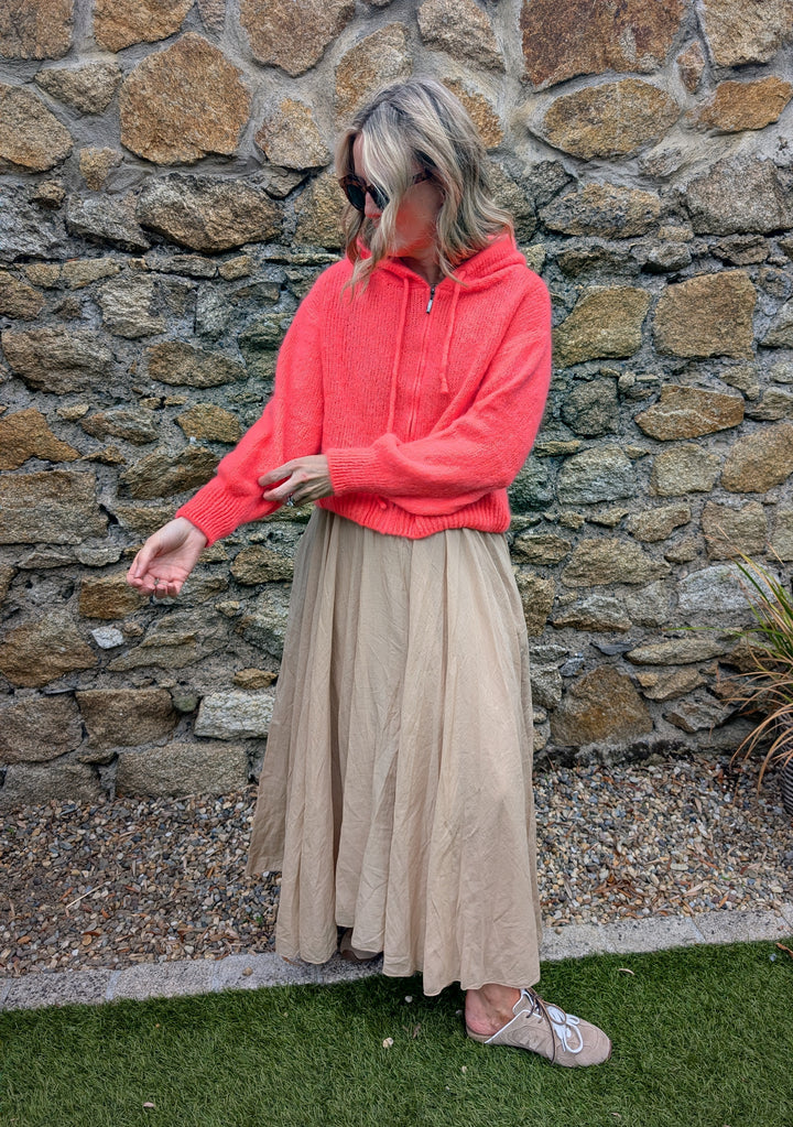 Kid Mohair Hooded Cardigan – Coral