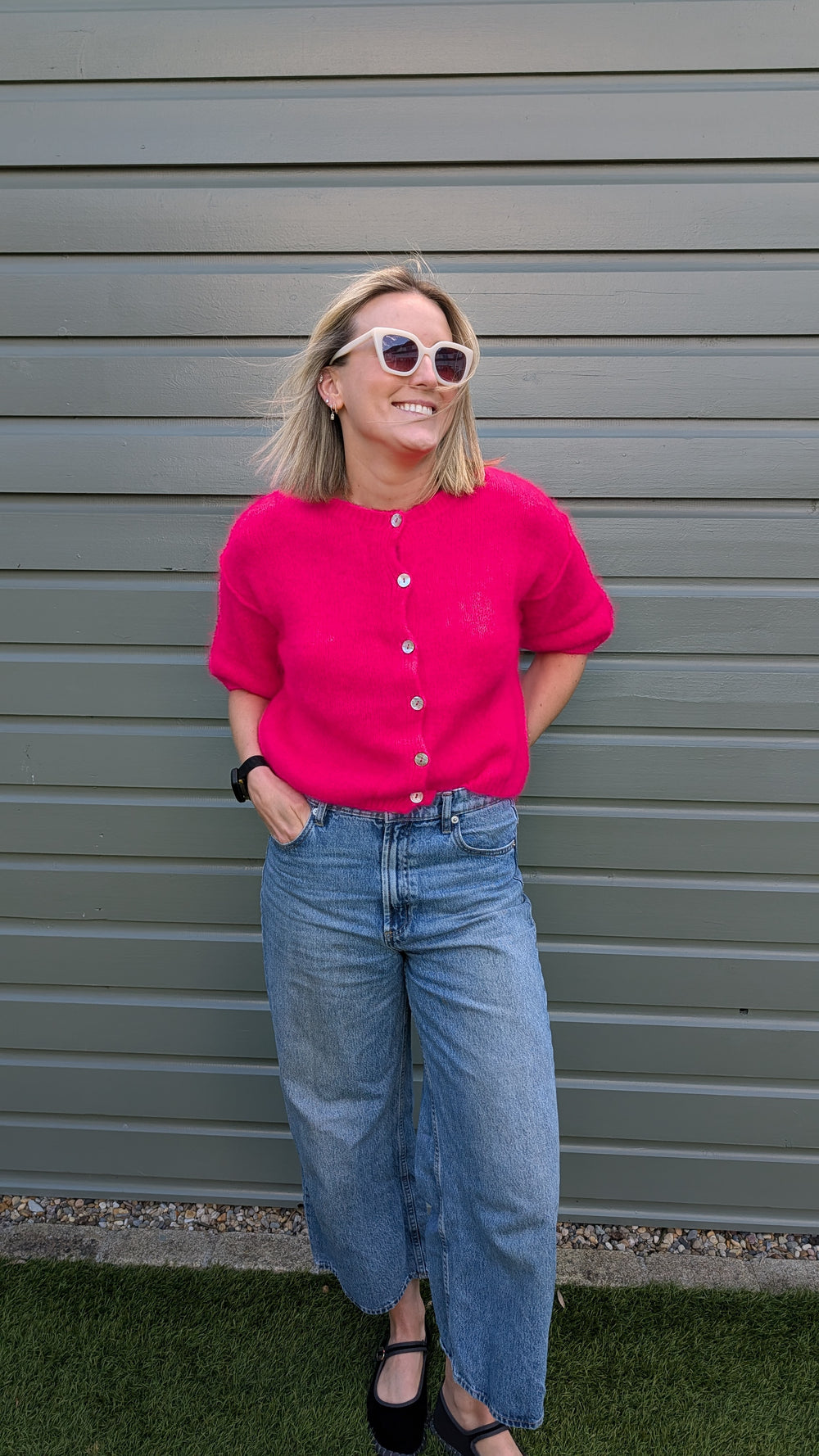Neon Pink Short Sleeve Mohair Cardi--LNH Edit