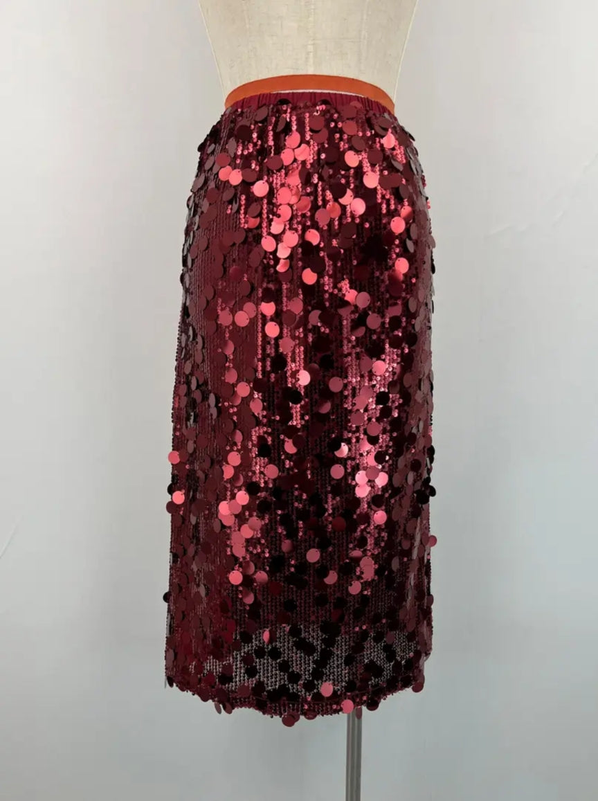 Burgundy Sequined skirt-Skirts-LNH Edit