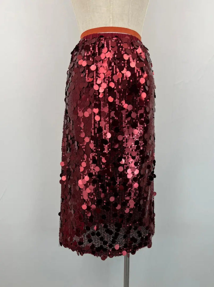 Burgundy Sequined skirt-Skirts-LNH Edit