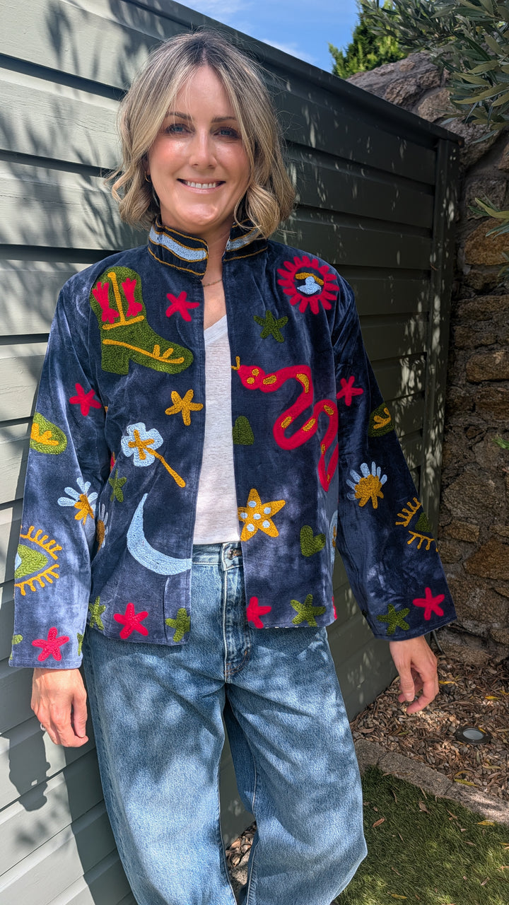 Embroidered Velvet Suzani Jacket | No. 064-Jackets &amp; Coats-LNH Edit