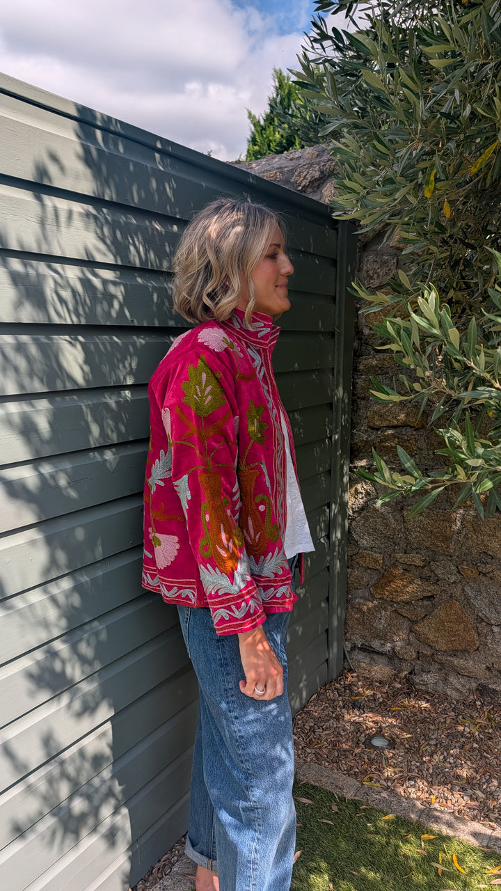 Embroidered Velvet Suzani Jacket | No. 085-Jackets &amp; Coats-LNH Edit
