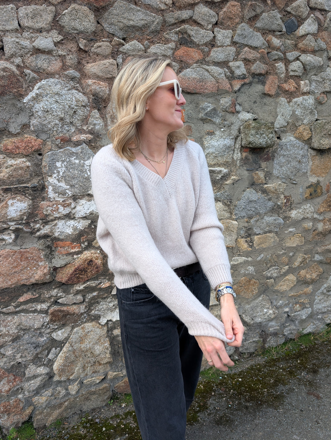 Mohair V Neck Knitted Sweater
