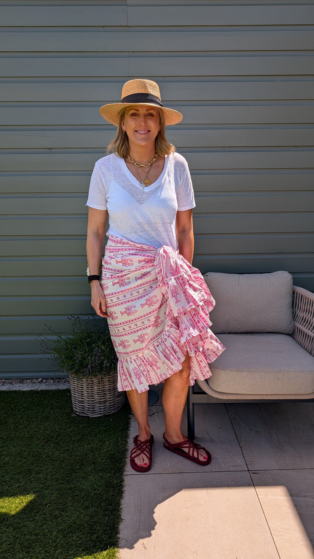 Lobster Pink Stripe Frill Sarong