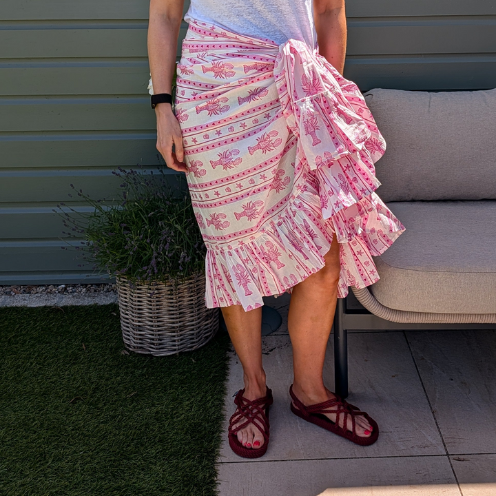 Lobster Pink Stripe Frill Sarong