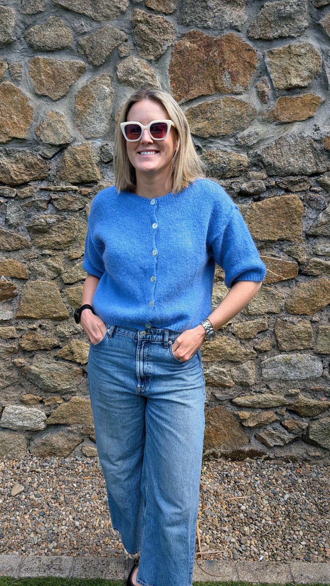 Blue Short Sleeve Mohair Cardi--LNH Edit