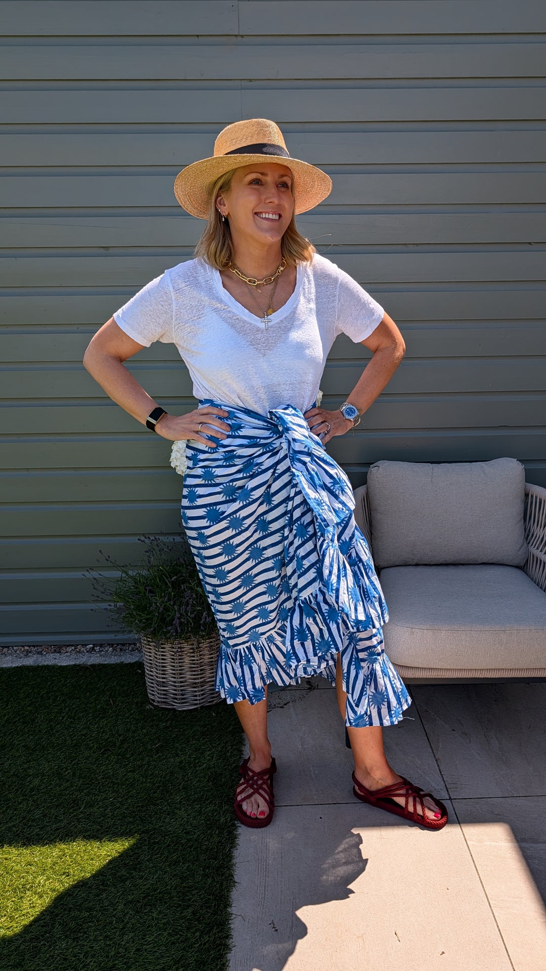 Sun Blue Stripe Frill Sarong