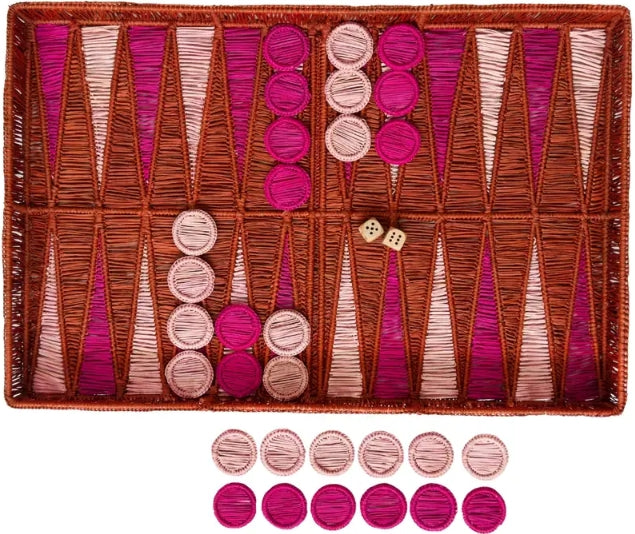 Wicker Backgammon Set - Brown &amp;pink