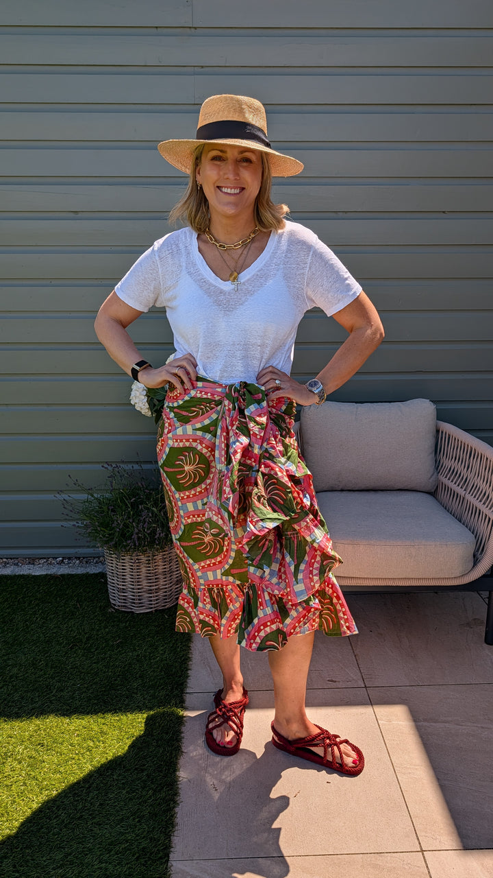 Green/Pink Palm Frill Sarong