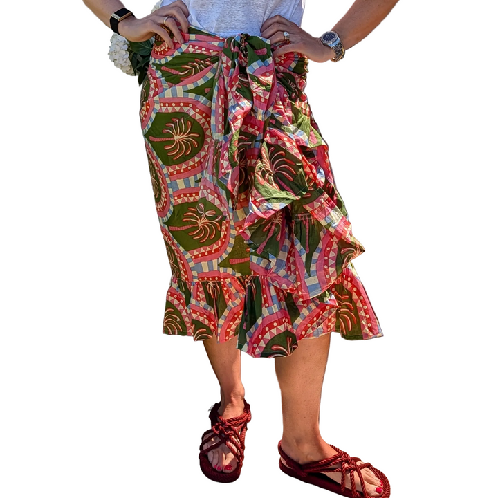 Green/Pink Palm Frill Sarong