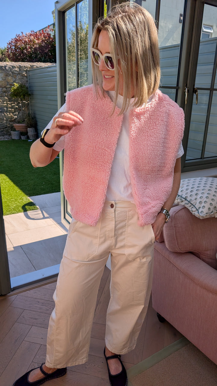 Pale Pink Boxy Fleece Gilet-Jackets &amp; Coats-LNH Edit