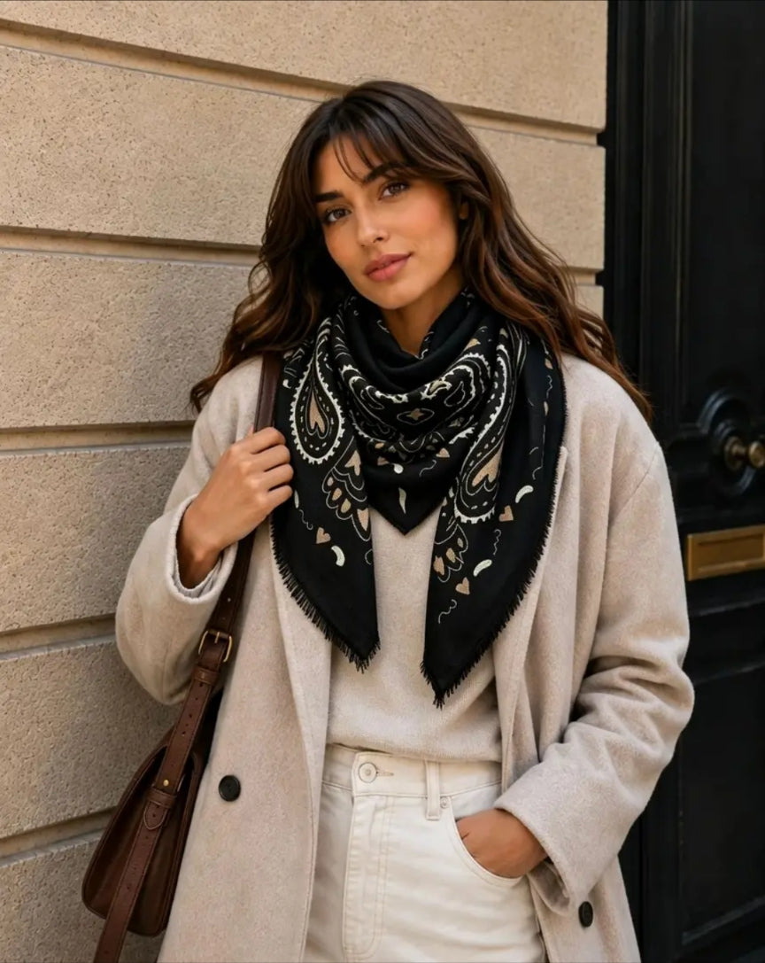 Large Black bandana print Scarf
