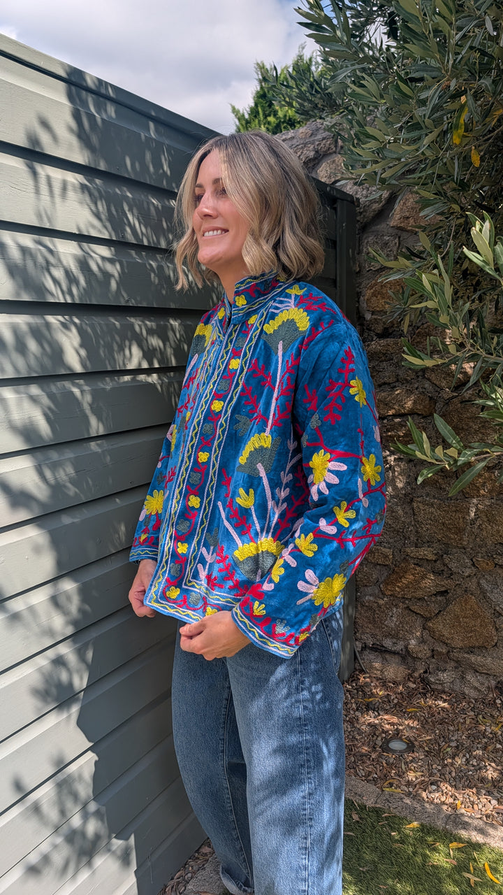 Embroidered Velvet Suzani Jacket | No. 086-Jackets &amp; Coats-LNH Edit